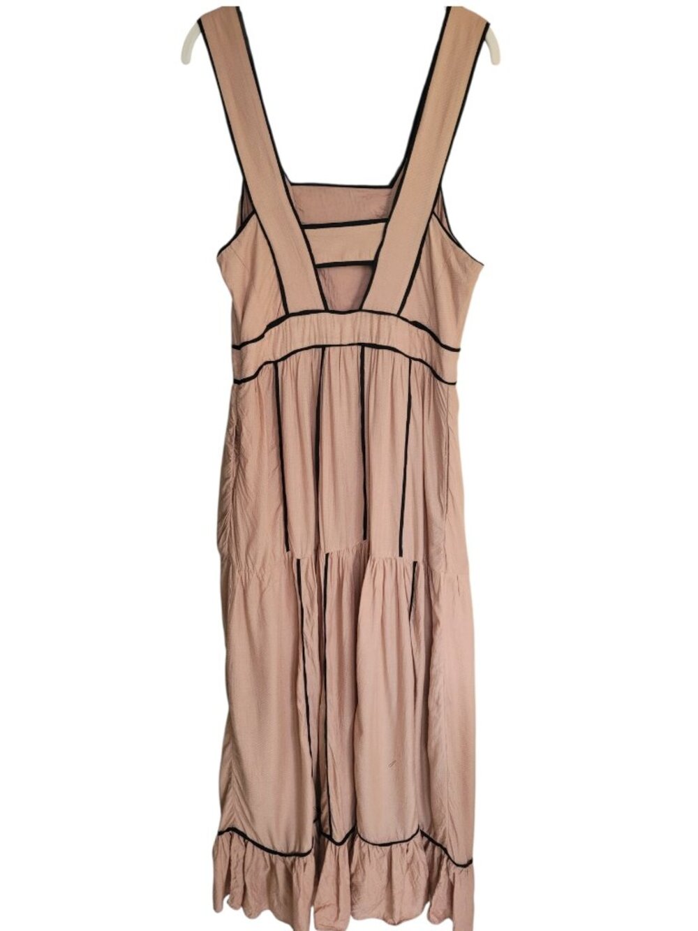 Anthropologie Square Neck Modal Maxi Dress Contrast Piping Pockets Size 10 Modal - Picture 5 of 16
